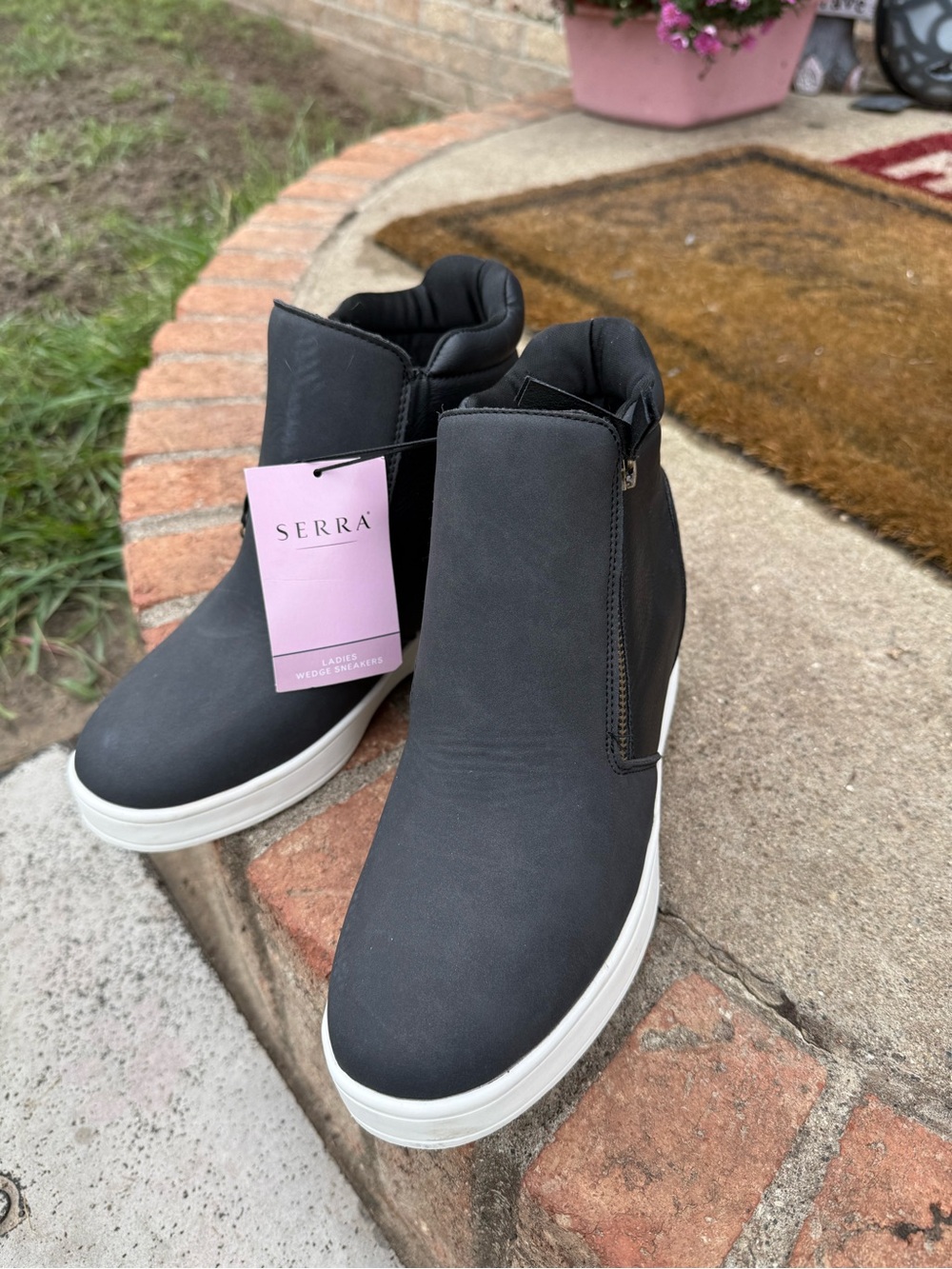 Serra Black Wedge Sneaker Boot with White Platform